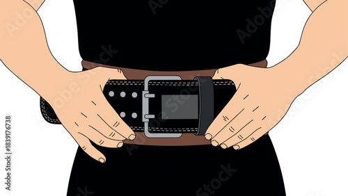 Flat style illustration of person adjusting weightlifting belt for fitness and strength training