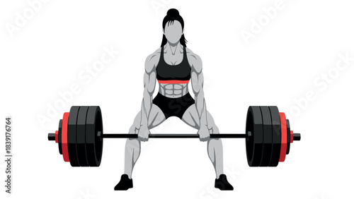 Powerful female weightlifter lifting heavy barbell in minimalist athletic style