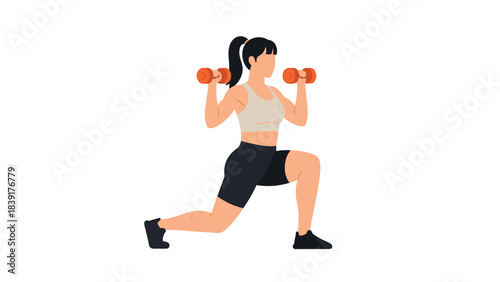 Woman exercising with dumbbells in fitness outfit on white background