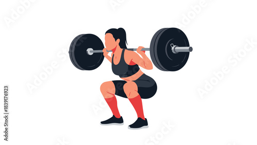 Female athlete performing barbell squat in modern fitness illustration