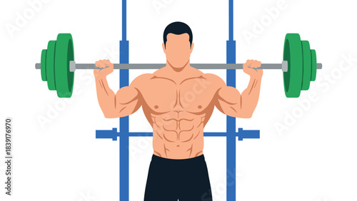 Fit muscular man lifting barbell in gym powerlifting workout art