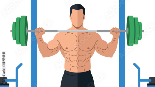 Athletic man lifting weights at gym: fitness motivation in flat design