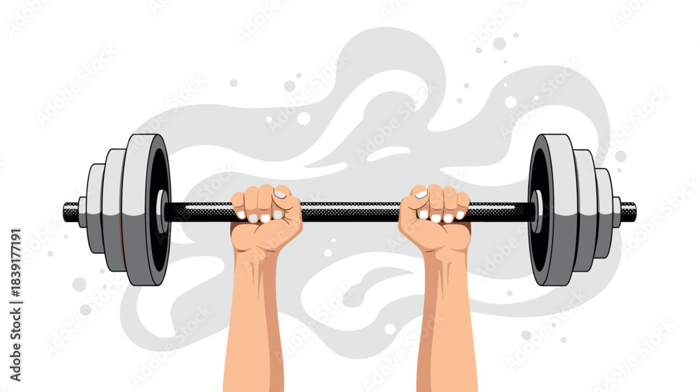 Fototapeta premium Strength training: hands lifting barbell in dynamic sport graphic