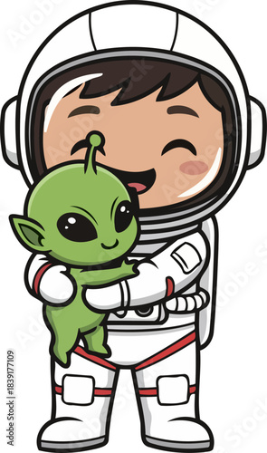 galactic greetings a little astronaut shares a gentle hug with a new species, isolated on transparent background