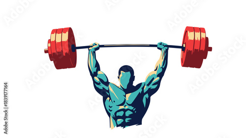 Dynamic silhouette of a bodybuilder lifting heavy weights with vibrant colors