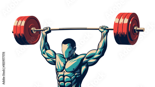 Strong athlete lifting barbell in dynamic action art style