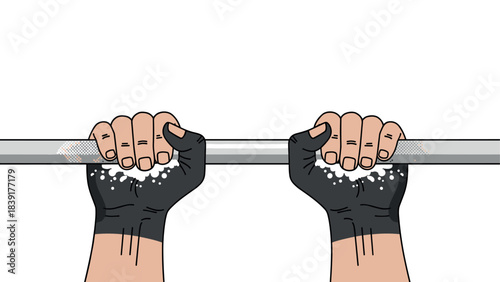 Hands with chalk grip barbell for gym workout in fitness routine illustration