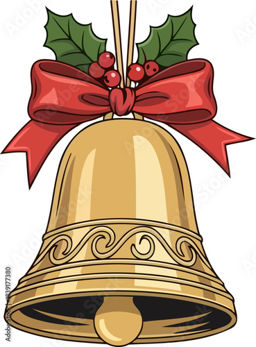 holiday anthem golden bell unveiling the festive spirit of gifting and joy, isolated on transparent background