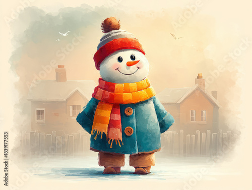 snowman watercolor painting