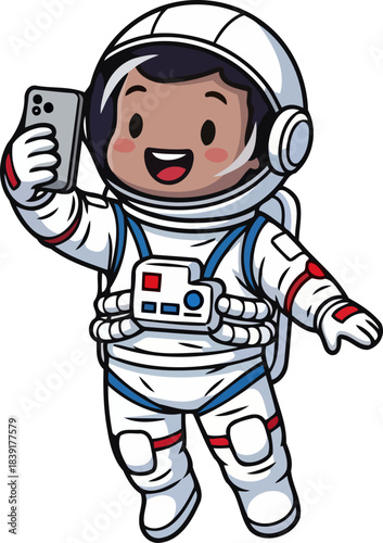 interstellar influencer sharing adventures from orbit, one digital snapshot at a time, isolated on transparent background