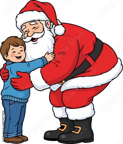 santas comforting embrace ignites pure holiday wonder in a happy child, isolated on transparent background