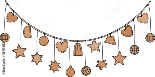 stitched stories a garland of handcrafted joy for festive home decor, isolated on transparent background