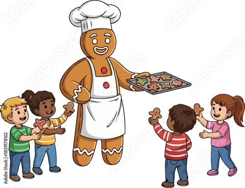 sweet storyteller gingerbread chef unlocks imagination through shared holiday baking magic, isolated on transparent background