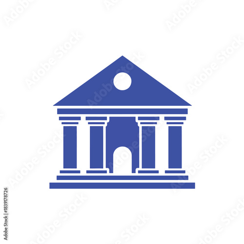 Royal Blue Bank or Government Building Icon with Columns and Pediment