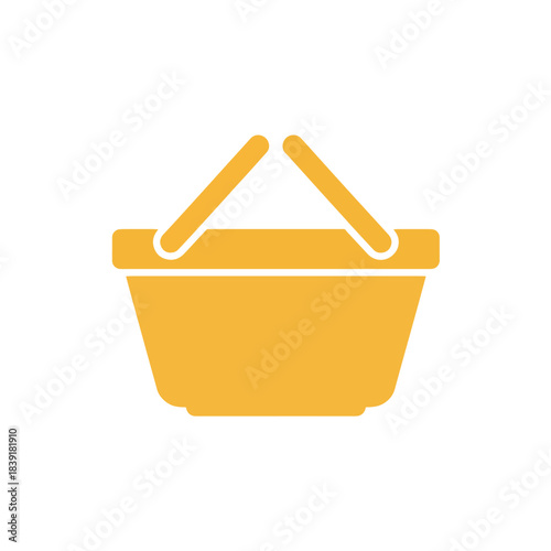 Yellow flat icon of a grocery or shopping market basket with handles