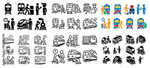 Train and commuter icon set illustrations