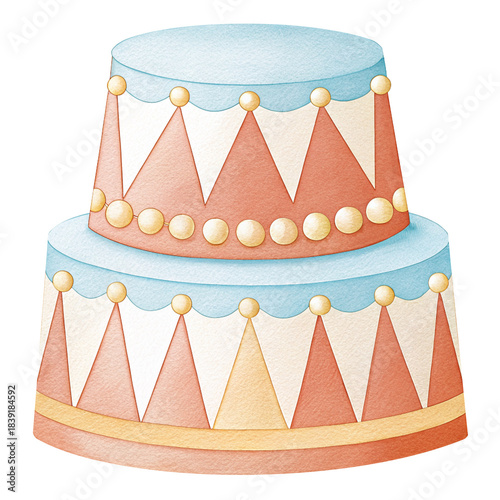 Vászonkép Two tier circus inspired cake illustration with vintage pastel colors geometric