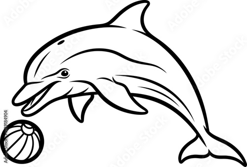 oceanic playful spirit animated dolphins energetic ball toss in stylized line art, isolated on transparent background