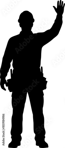 onsite command a builders raised hand directing industrial progress, isolated on transparent background