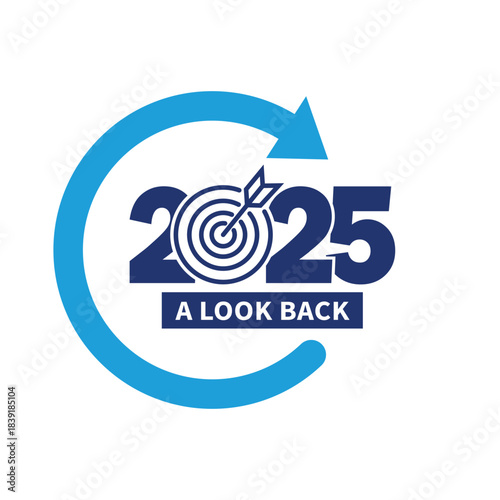 Modern 2025 logo with bold blue numbers and a dynamic circular arrow, symbolizing refresh, progress and new year goals on a clean white background. Perfect for business, planning and marketing.