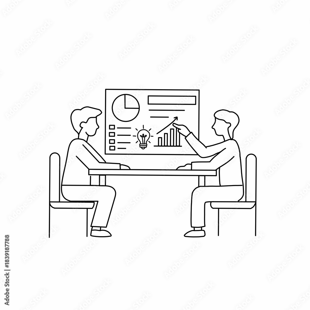 Fototapeta premium Two Businessmen Discussing Data Analytics and Growth Chart