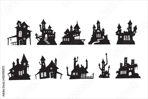 Creepy mansions set vector graphics spooky halloween architecture illustration
