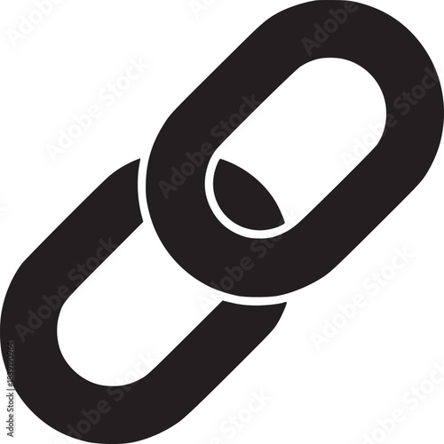 A simple graphic illustration showing two black chain links connected on a white background space