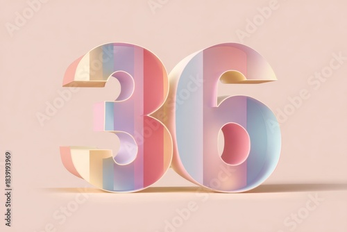 Colorful 36 Number Design with Soft Pastel Shades on Pink Background