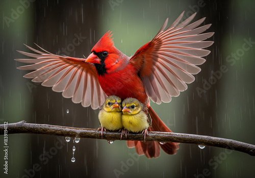 parent bird covering chicks