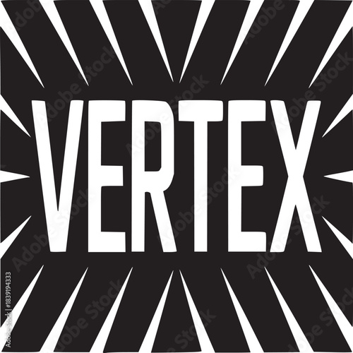Vertex text in white on black background with jagged edges in a rectangular shape on white backdrop