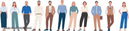 Cartoon professional character set with diverse business attire and accessories for workplace, fashion, and educational themes.
