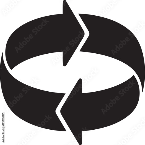 Black circular arrow symbol with arrows pointing in opposite directions on a white background