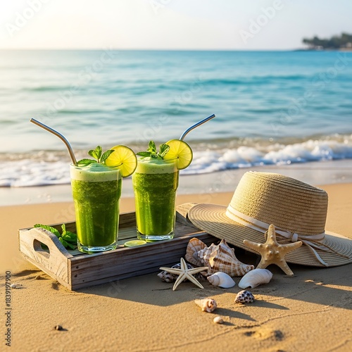 Tropical Beach Refreshment with Smoothies.