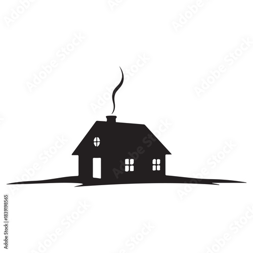 Black silhouette of a house with smoke coming out of the chimney