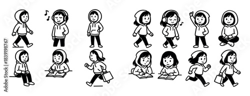 Girl Activities Doodle Grid