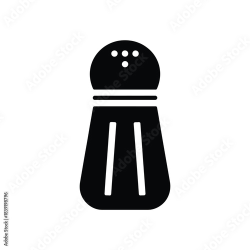 A black silhouette icon representing a classic salt or pepper shaker for seasoning food