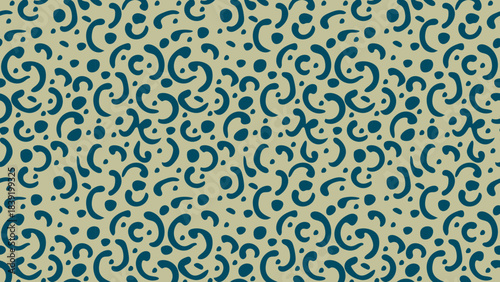 Seamless teal swirl pattern on a light background with decorative abstract curves ideal for textiles, wallpaper, wrapping and modern design.