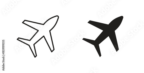 Airplane icons in line designs. solid silhouette style in black