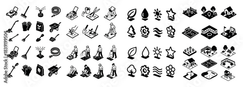 Gardening icons set for outdoor activities
