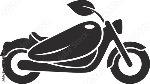 Black silhouette of a motorcycle with a leaf on the handlebar and white accents motorbike.