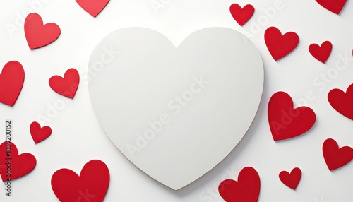 Valentine Day Concept. A blank heart shape surrounded by smaller red hearts, symbolizing love and affection, perfect for Valentine's Day or romantic themes.