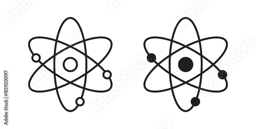 Atom icons in line designs. solid silhouette style in black