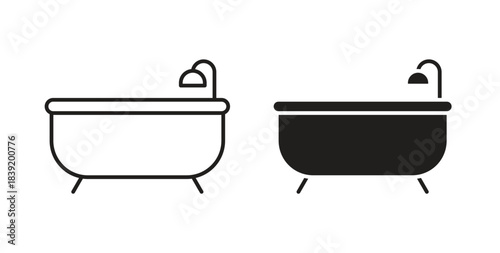 Bathroom icons in line designs. solid silhouette style in black