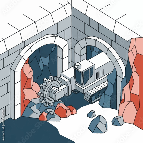 Tunnel Boring Machine Excavating Through Rock and Stone.