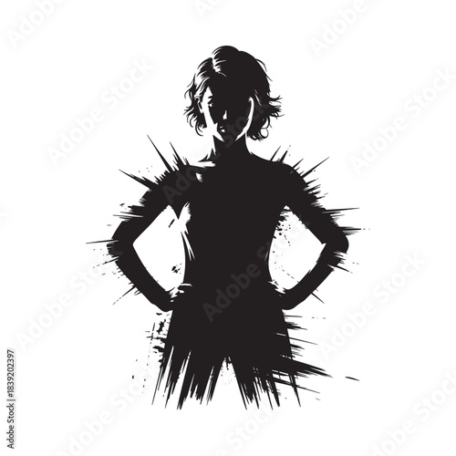 Abstract silhouette of a confident woman with splatter effect