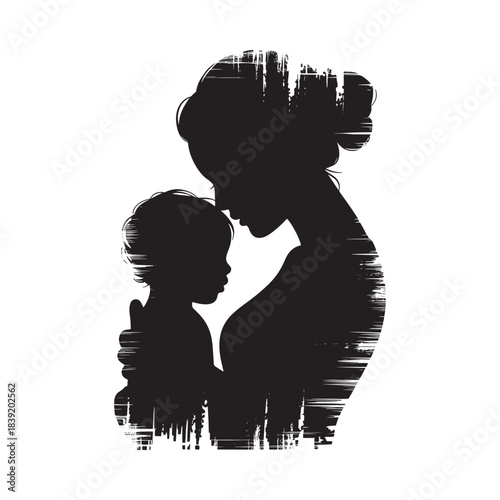 Silhouette of mother embracing her child with love