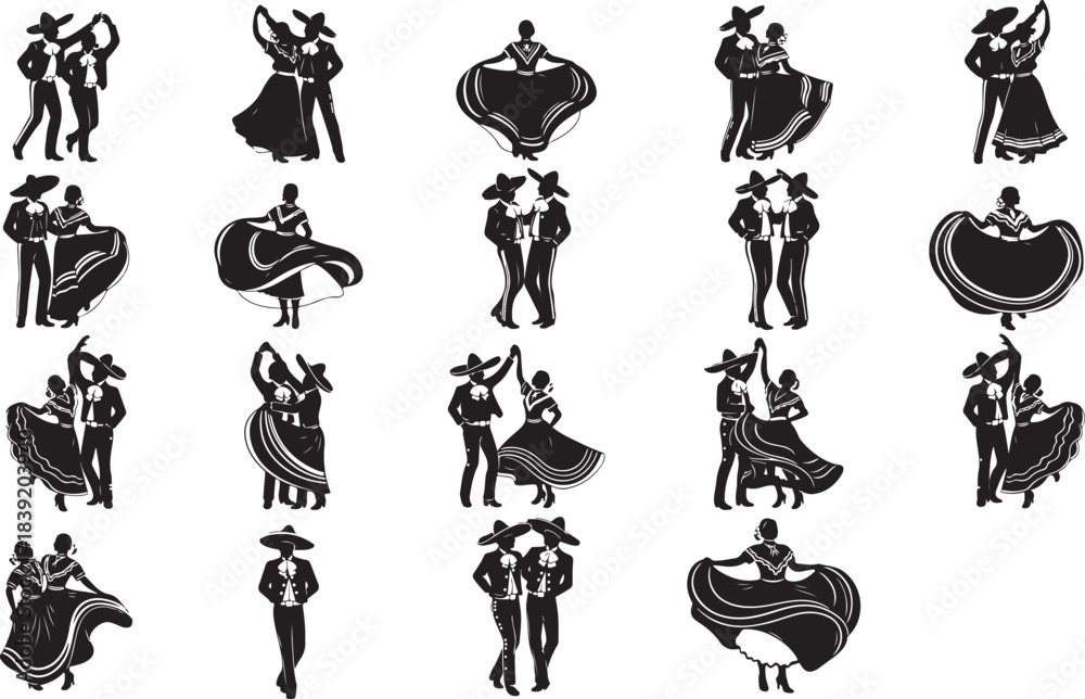 Naklejka premium Diverse group of people dancing in various dynamic poses and styles