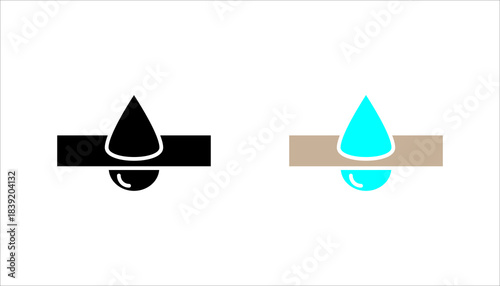 Water Droplet Penetration Icon set silhouette  of a water droplet penetrating through a surface, representing absorption, leakage, moisture penetration, waterproof testing, or filtration. Clean minima