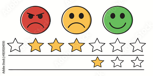 Customer Satisfaction Rating Scale with Emoticons and Stars