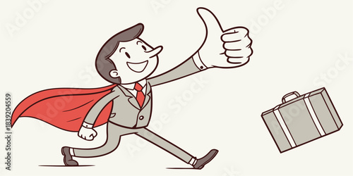 Businessman Superhero Flying with Thumbs Up and Briefcase